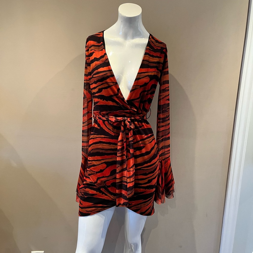 Red and Black Zebra Print Wrap Dress
